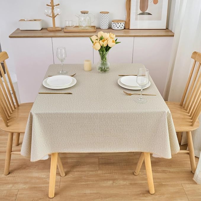 LIBERECOO Heavy Duty Vinyl Tablecloth with Flannel Backing Waterproof Oil-Proof Plastic Table Cloth Stain-Resistant Wipeable Rectangle or Square Table Cover for Indoor and Outdoor 54 x 54 Inch