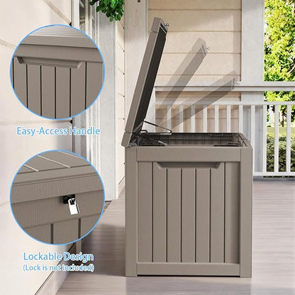 Pepe Tee Waterproof Resin Deck Box, Outdoor Storage Bin for Patio Furniture Cushions, All-Weather Garden Organizer & Seating Bench, Coffee