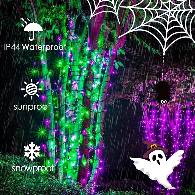Connectable Purple and Green Halloween Lights, 2Pack 164ft 400LED 13 Modes String Lights Plug in, Twinkle Light with Timer Indoor/Outdoor for Tree Halloween Decorations Party