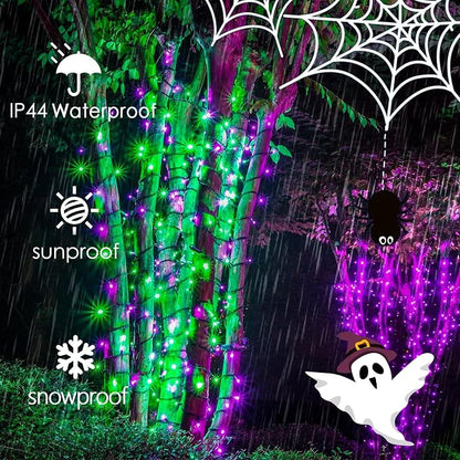 Connectable Purple and Green Halloween Lights, 2Pack 164ft 400LED 13 Modes String Lights Plug in, Twinkle Light with Timer Indoor/Outdoor for Tree Halloween Decorations Party
