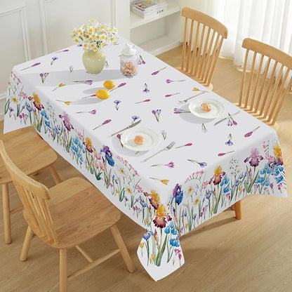 SASTYBALE Spring Summer Tablecloth 60 x 84 Inch Rectangle, Wild Flowers Floral tablecloths, Stain Resistant Wrinkle Free Table Covers Table Cover for Party Picnic Dinner Decor, Whiter