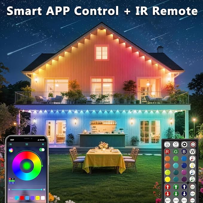 300FT Permanent Outdoor RGB Lights, IP67 Waterproof Smart Eave Lighting, with App/Remote Control Eaves Light, DIY LED Scenes Modes for House Roof Decor,Party