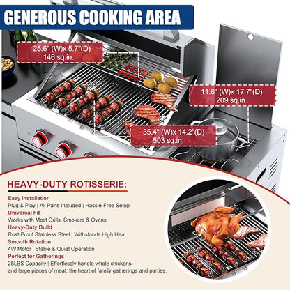 Outdoor Kitchen Island, BBQ Gas Grill, 6-Burner Propane Gas Grill with Rear & Side Burner, 75,300 BTU Stainless Steel Barbecue Grill with Sink & Granite Countertops for Patio Backyard (Silver-84.9")