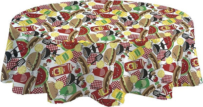 Newbridge Summer Memories Vinyl Tablecloth, 60 Inch x 84 Inch Oval | Retro Barbeque Print, Flannel Backing, Kitschy Nostalgic BBQ Print, Easy Care Indoor Outdoor Table Cover