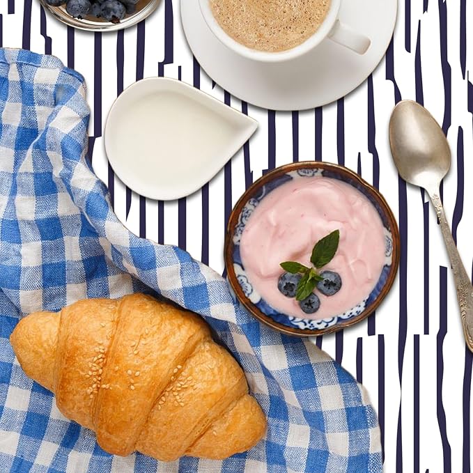 Navy Blue Stripes Tablecloth 70x70 Inch Round Abstract Irregular Striped Table Cloth Dining Circle Table Cover Dust-Proof Table Cover Protector for Home Restaurant Picnic Camping BBQ