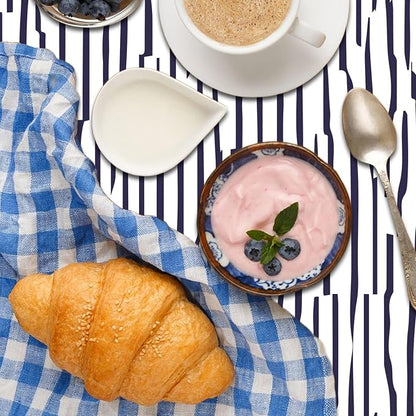 Navy Blue Stripes Tablecloth 70x70 Inch Round Abstract Irregular Striped Table Cloth Dining Circle Table Cover Dust-Proof Table Cover Protector for Home Restaurant Picnic Camping BBQ