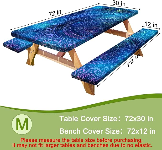Picnic Table and Bench Cover Set, Waterproof Fitted Elastic Cloth | Portable Camping Essentials With Built-In Storage Pocket And Waterproof Fabric For Outdoor RV Or Picnic Table Use