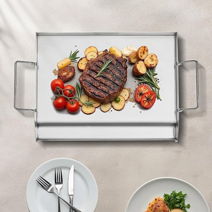 VEVOR Stainless Steel Griddle, 17x13 inch Universal Flat Top Rectangular Plate, Gas Grill Griddle for BBQ Grill, Teppanyaki, Portable Family Cookware with Handle, for Camping Tailgating Party