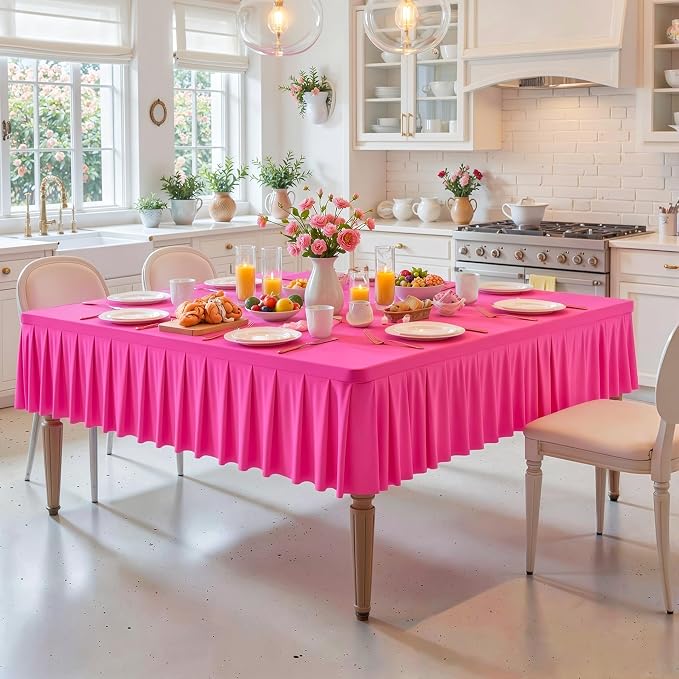 PARTISKY Hot Pink Spandex Square Tablecloths 54x54 Inch, Wrinkle Free Fitted Card Table Cloth Stretch Square Table Cover for Kitchen Dinner, Holiday Party, Wedding Banquet, Display Trade Show