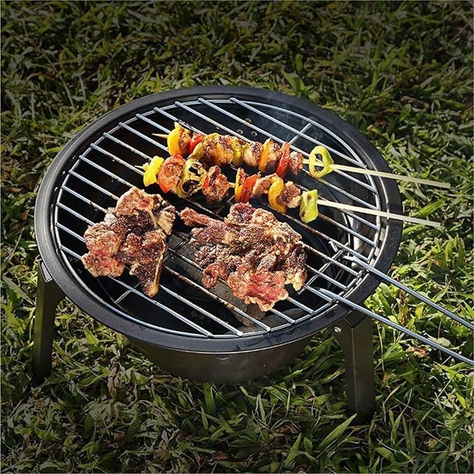 Charcoal Grills Outdoor Barbecue Portable Folding Charcoal Fire Household Small Barbecue Round Camping Courtyard Barbecue Grill