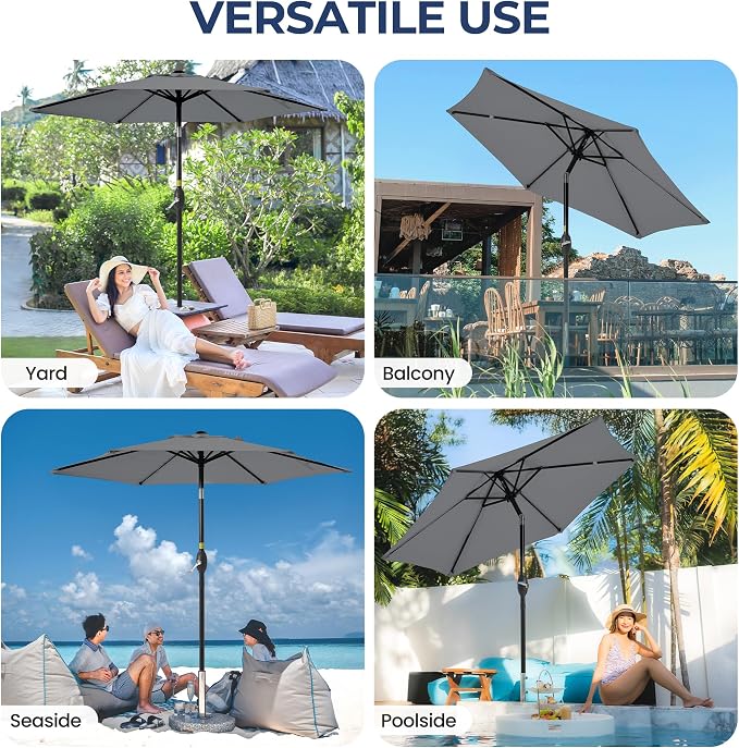 Wisteria Lane Outdoor Patio Umbrella, 7.5' Patio Umbrella, Market Umbrella, Large Outdoor Umbrella, Metal Pole Umbrella with Push Button Tilt and Crank, Polyester Canopy