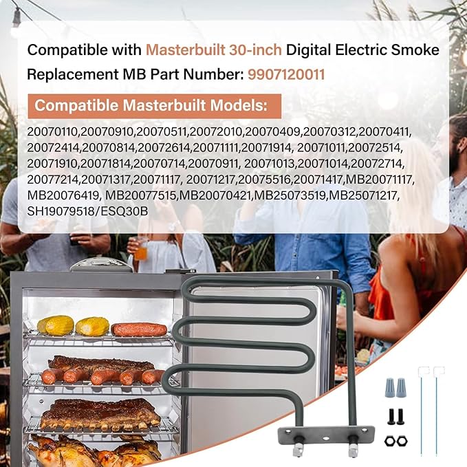 800 Watts Electric Smoker Heating Element Compatible with Masterbuilt and Char-Broil 30" Digital Electric Smoker, Replacement Part 9907120011 for: 20070213, 20072115, MB20071117, MB26073519, etc.