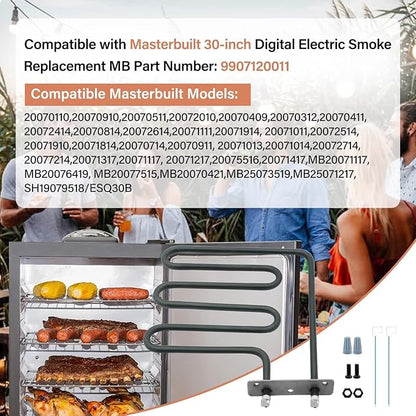 800 Watts Electric Smoker Heating Element Compatible with Masterbuilt and Char-Broil 30" Digital Electric Smoker, Replacement Part 9907120011 for: 20070213, 20072115, MB20071117, MB26073519, etc.