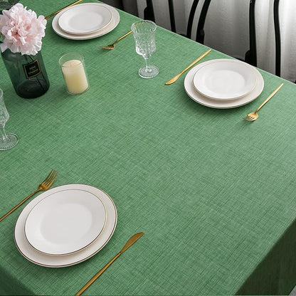 LIBERECOO Vinyl Tablecloth with Flannel Backing, Grass Green, Waterproof, Stain-Resistant, Easy-Clean Table Cover for Holiday, Dining, Kitchen, and Outdoor Use, 60" x 102" Rectangle