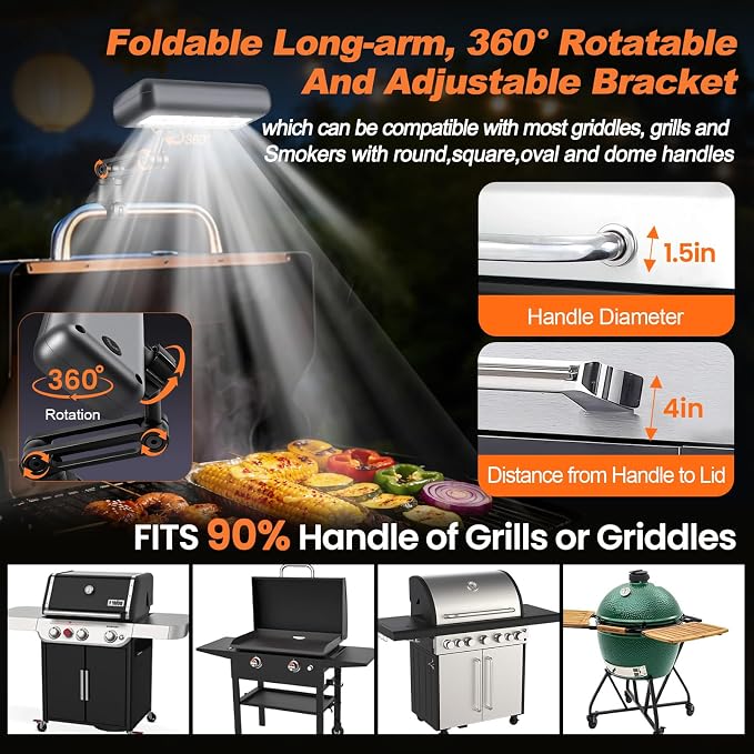 BBQ Grill Light for Blackstone Griddle and Weber Grill, Automatic On/Off BBQ Light, Blackstone Griddle Accessories, LED BBQ Grilling Accessories for Outdoor Grill, Gifts for Men Dad (1, Rectangular)