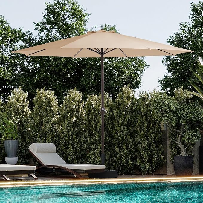 JEAREY 12' Patio Umbrellas Outdoor Table Market Umbrella w/Crank, 8 Sturdy Ribs, UV Protection Windproof for Garden, Deck, Backyard, Pool(Beige)