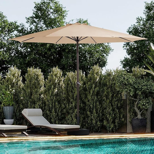JEAREY 12' Patio Umbrellas Outdoor Table Market Umbrella w/Crank, 8 Sturdy Ribs, UV Protection Windproof for Garden, Deck, Backyard, Pool(Beige)
