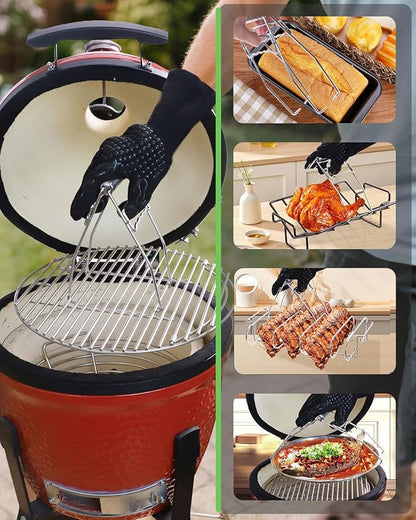 Stainless Steel Hot Plate Clip for Weber Grate Bowl Clip Gripper Tongs for Cooking Grate BGE Kamado Grills Grate Grill Universal Cooking Tool Folding Anti Scalding Kitchen Restaurant