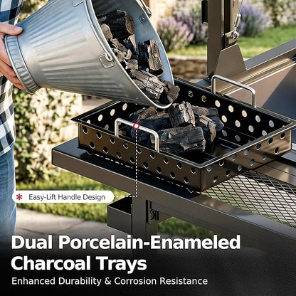 MFSTUDIO Santa Maria Grill, Charcoal & Wood BBQ Grill with Adjustable Height & Dual Porcelain-Enameled Charcoal Trays, Large Outdoor Open Fire Grill for Backyard, 666 SQ.IN. Cooking Area