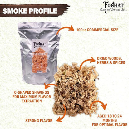 Foghat Cocktail Smoker Wood Chips - 100oz Old Hickory Shavings for Smoker, Whiskey & Drink Infuser Kit - All Natural, Culinary Wood Smoking Chips for Hand Held Cocktail Smoke Guns & Drink Smokers