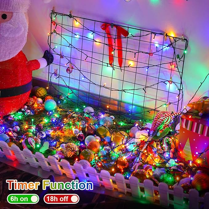 QITONG 500 LED 165ft Multicolor String Lights Outdoor Waterproof, Twinkle Lights with 8 Modes, Green Wire Christmas String Lights Plug in