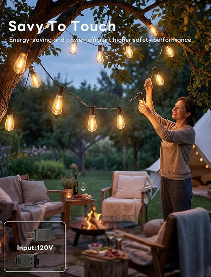 100FT LED Outdoor String Lights with 52 Shatterproof ST40 Vintage Edison Bulbs(2 Spare), Connectable Outside Hanging Light for Backyard Garden Porch Balcony, 2700K Dimmable