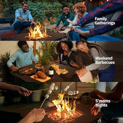 EAST OAK 28'' Steel Propane Fire Pit Table, 50,000 BTU CSA Certified Fire Table with Magnetic Lid, Steel Gas FirePit for Outdoor and Garden, Cover-Storage Basket and Lava Rock , Chocolate Coffee