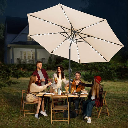 FLAME&SHADE Solar Patio Umbrella with Centre Light, 10 FT Beige | UV Protection, Small Solar Outdoor Umbrella for Porch, Deck, Backyard, Garden, Provides Evening Lighting, 40 LED Lights