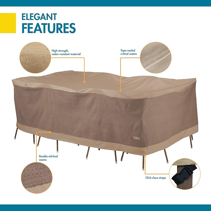 DUCKCOVERS Elegant Waterproof 109 Inch Rectangular/Oval Patio Table & Chair Set Cover, Outdoor Table Cover