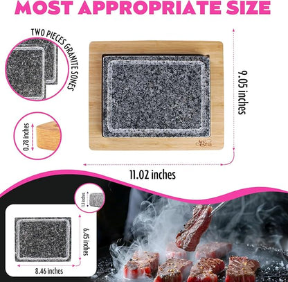 Artestia Steak Stone Grill Set with 2 Natural Steak Stones & 1 Bamboo Tray – Restaurant-Style Hot Stone Cooking Set for Sizzling Steak, BBQ, Hibachi, Indoor Tabletop Grilling