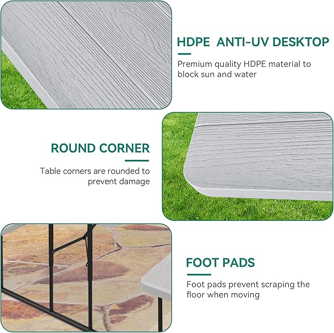 YITAHOME Heavy Duty Picnic Table Outdoor Picnic Table and Bench with Weatherproof Resin Tabletop & Stable Steel Frame for Yard Patio Lawn Party White