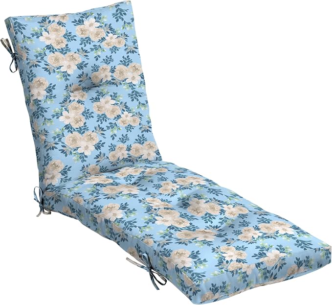 Arden Outdoor Tufted Chaise Cushion, 22x76, Blossom Blue | Plush Comfort, Modern Tuft, Lounge Cushion, Water repellent, Fade Resistant, Mold and Mildew Resistant