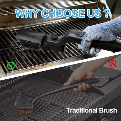 Electric Grill Brush, High Torque Grill Brush with Rechargeable 3-Speed Modes, 180° Adjustable Stainless Steel Replaceable Brush Head, Fit for Outdoor Camping and Barbecuing