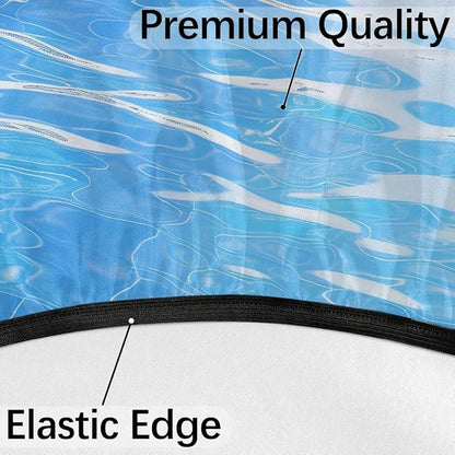 Fitted Round Tablecloth with Umbrella Hole and Zipper Ocean Outdoor Elastic Table Cloth 36"-44" Oil-Proof Waterproof Blue Water Patio Table Cover for Picnic Party
