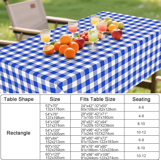 Smiry Picnic Table Cloth, Vinyl Tablecloths with Flannel Backing, 60"x120" | Waterproof Rectangle Table Cloth, Wipeable Buffalo Plaid Table Cover for Indoor and Outdoor (Blue & White)