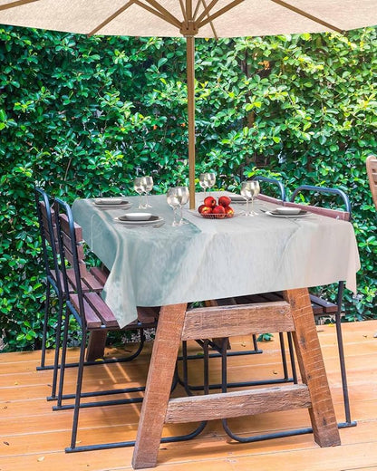 Summer Beach Outdoor Tablecloth - 60x120 Inch Rectangle Dining Table Cover, Coastal Ocean Nautical Seaside Aqua Beige Waterproof Outdoor Table Cloth with Umbrella Hole & Zipper for Picnic/Patio/Party