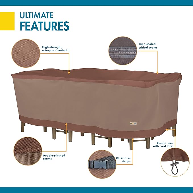 DUCKCOVERS Ultimate Waterproof 96 Inch Rectangular/Oval Patio Table with Chairs Cover