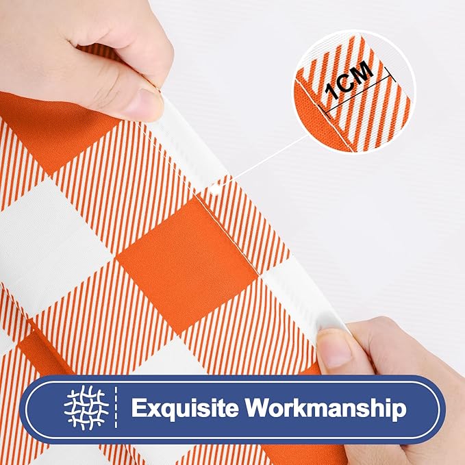 Smiry Picnic Table Cloth 2 Pack, Waterproof Elastic Fitted Tablecloths for 8FT Rectangle Tables, Washable Polyester Buffalo Plaid Tablecloth for Camping, Dining & Outdoor (Orange & White, 30" x 96")