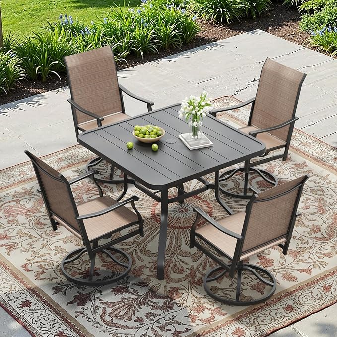 Patio Dining Table 35"x35", Square Outdoor Dining Table with 1.57" Umbrella Hole, Metal Outdoor Furniture for Patio, Graden, Backyard and Poolside, Weather-Resistant