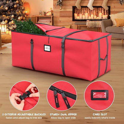 Mrrihand Christmas Tree Storage Bag, Large Artificial Christmas Tree, Anti-Tear Heavy-Duty 600D Oxford Cloth Christmas Tree Storage Box with Handles, Christmas Tree Storage Container (Red, 7.5Ft)