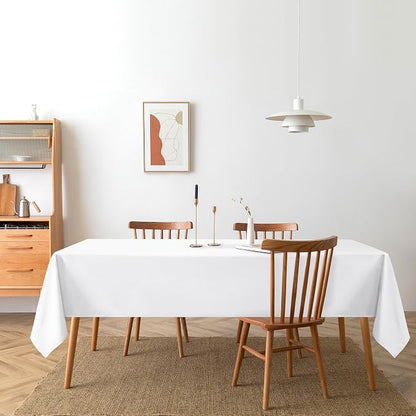 DWCN Rectangle Tablecloth - 90 x 132 Inch - Waterproof Stain and Wrinkle Resistant Washable Table Cloth, Decorative Fabric Table Cover for Kitchen Dining Room Party and Outdoor Use, White