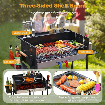Ergocar BBQ Grill, Portable Stainless Steel BBQ, Detachable Charcoal Grill with Stand, Smoker Grill Racks for Outdoor, Travel, Picnic, Camping, Garden Summer Party