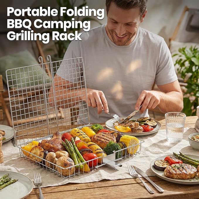 16 PCS Stainless Steel Grill Basket Set, Complete BBQ Grill Accessories for Shrimp, Vegetables & Fish, Portable Grill Basket with Oil Sprayer, Ideal Grilling Gifts for Men Dad Husband