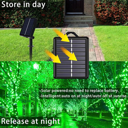 Solar Christmas String Lights, Green 200Led, Outdoor Waterproof | 2 Pack Total 400Led 144Ft 8 Mode, IP44 Outside Halloween Fairy Lights for Tree, Garden, Patio, Lawn, Party, Yard Decorations