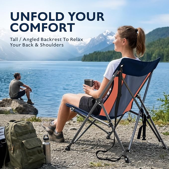 Alvantor® Camping Chair, High Back Folding Beach Chair Breathable for Outdoor, Ergonomic Backrest, Easy Use Portable Lawn Chair Seat for Travel, Fishing, Pinic, Sports Events, 20"x28"x28"