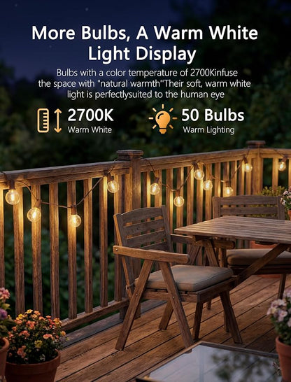 50FT Brown Outdoor String Lights, Shatterproof LED Globe Edison String Lights with 50 G40 LED Bulbs, Waterproof Connectable Hanging Light for Backyard Patio Porch Balcony Party Decor, E12 Base