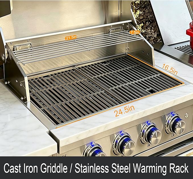 Gas Grill Built-In Head, 28-Inch 4-Burner Propane Grill, Natural Gas Convertible, Heavy Duty 304 Stainless Steel 48,400BTUs Outdoor Kitchen Island Family Cooking
