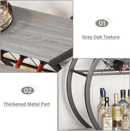 LVB Bar Carts for the Home, Industrial Wine Cart with Storage, Grey Oak | Modern Bar Cart with Wine Rack, Beverage Rolling Kitchen Serving Cart, Wooden Microwave Drink Liquor Cart for Dining Room
