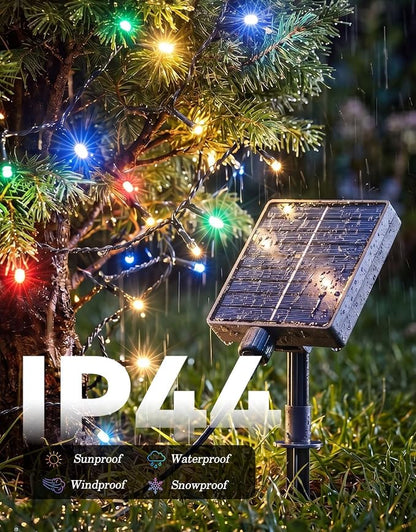 2 Pack 200LED Solar Christmas String Lights Outdoor Waterproof | Total 132FT Twinkle Lights with 8 Lighting Modes Remote for Outside Christmas Trees Decorations, Multicolor