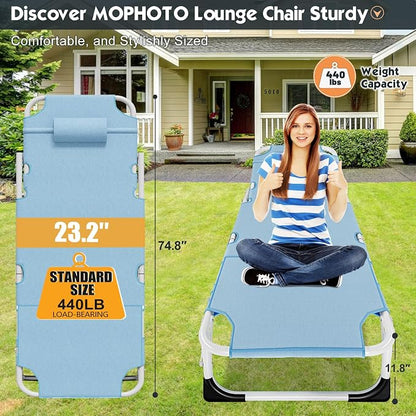 MOPHOTO Beach Lounge Chair, 5-Position Adjustable Tanning Chair with Face Hole, Heavy Duty Folding Chaise Lounge for Beach, Pool, Patio & Sunbathing